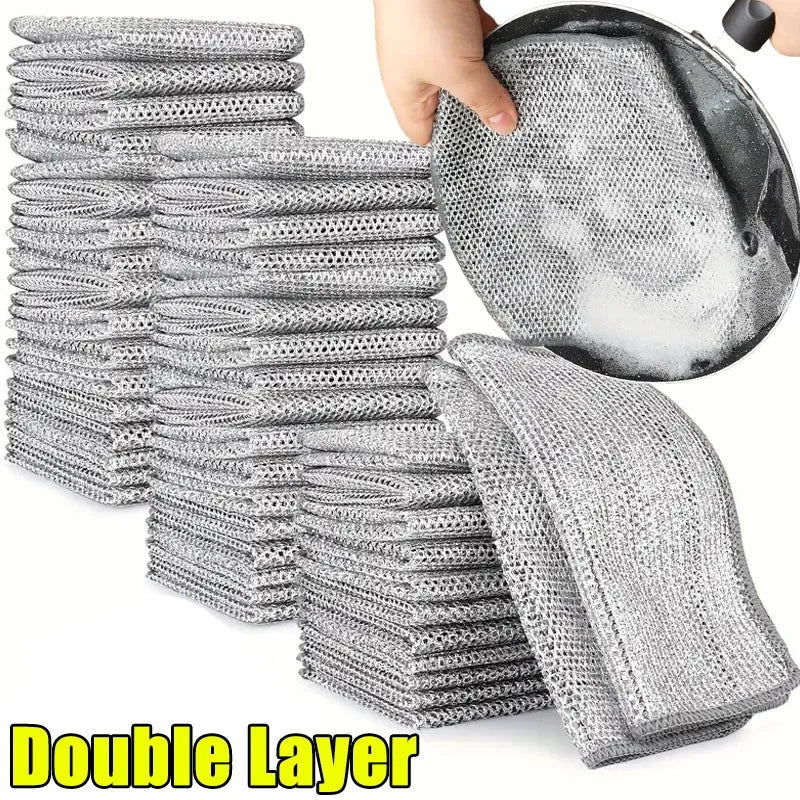 Double-Sided Steel Wire Magic Cleaning Cloths | Kitchen Scrub Rags Kitchen Cleaning Cloths Zpaxo Double Layer 10pcs