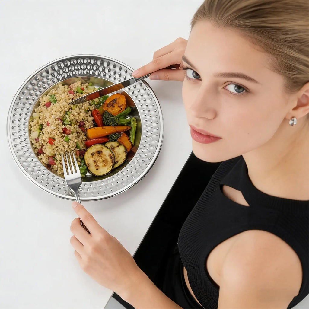 Stainless Steel Dinner Plates Hammered Finish Unbreakable Stackable