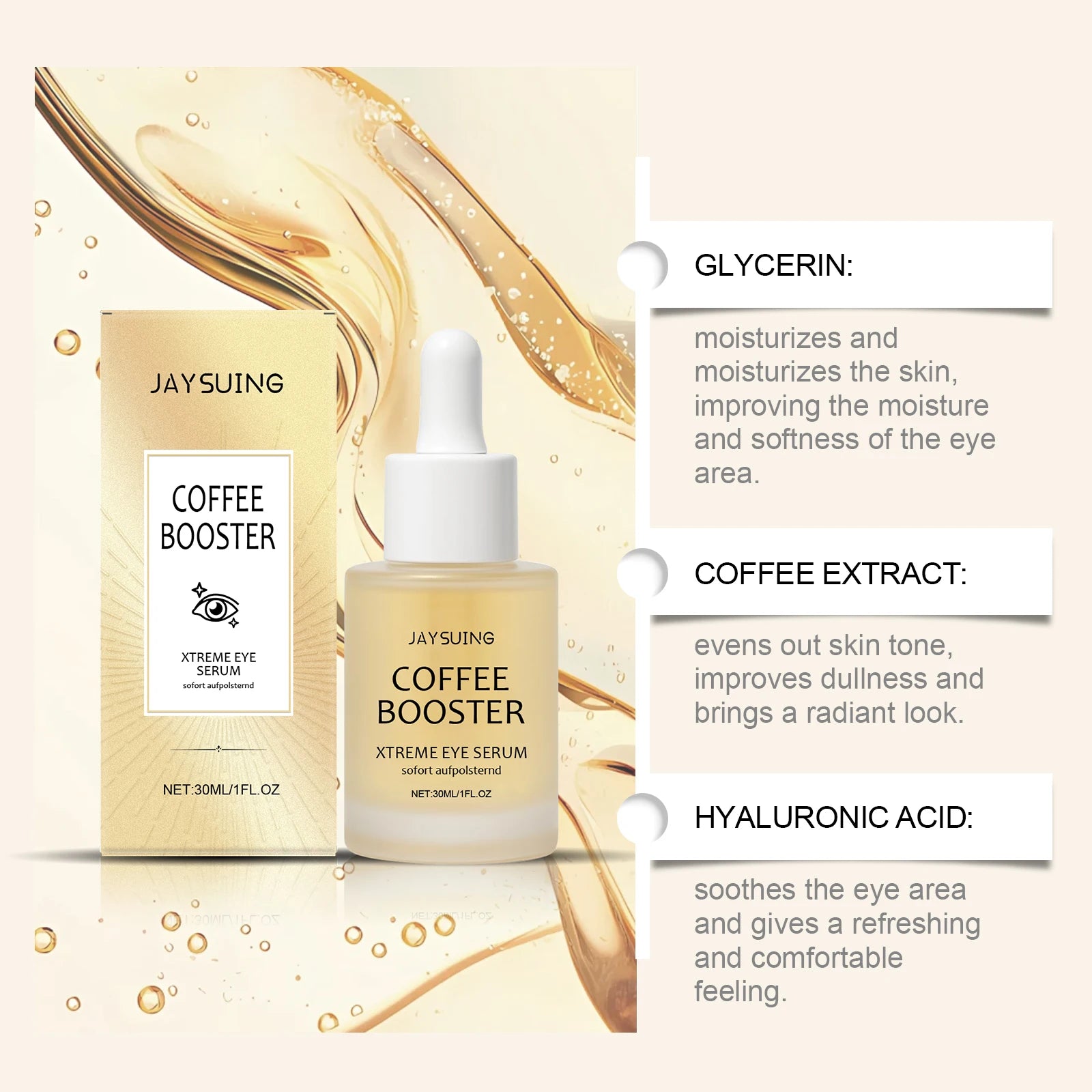 Coffee Eye Care Products Eye Cream with Roller Moisturizing Eye Mask Anti-Dark Circles Eye Serum for Puffiness Firming Hydration Zpaxo