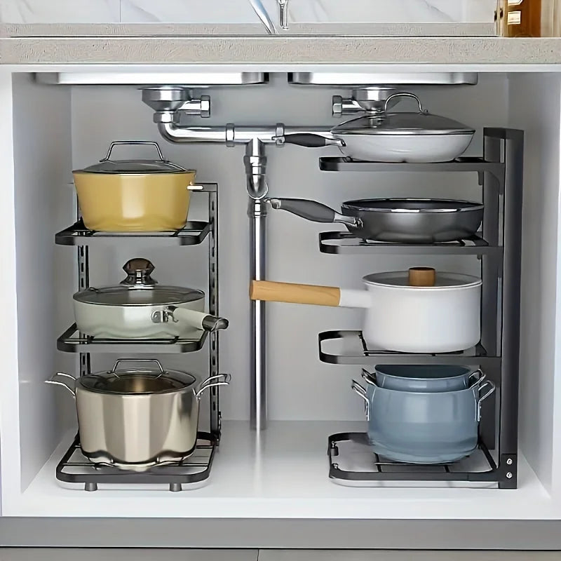 Adjustable Pot Rack Organizer, Kitchen Stainless Steel Pot Storage Rack ,Multi-Layer Household Pot and Pan Organzier for Kitchen Zpaxo