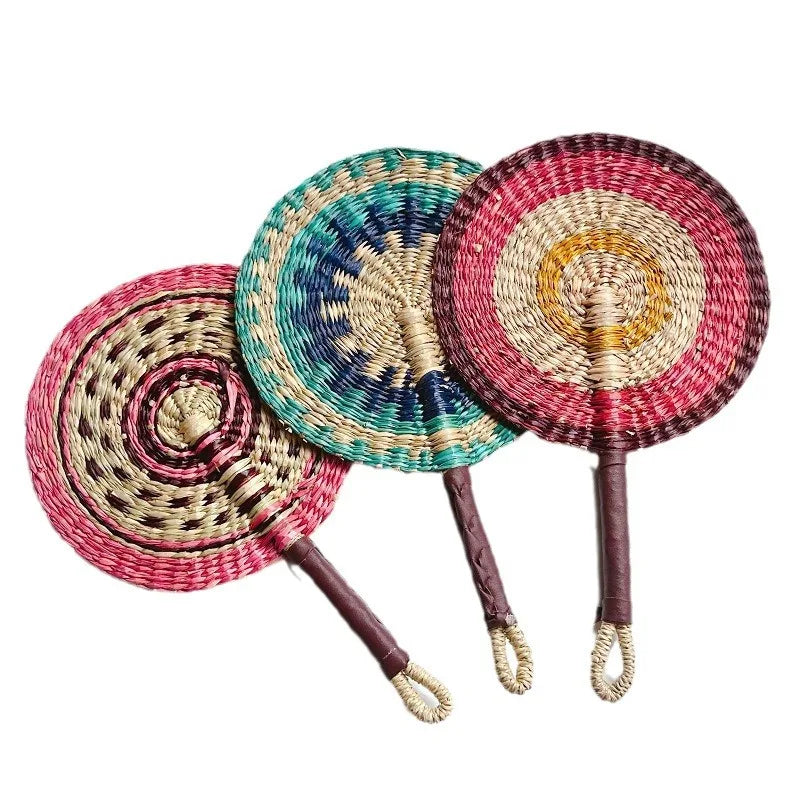 Handwoven Straw Fan – Boho Wall Decor & Summer Hand Fan Decorative Straw Fan Zpaxo
