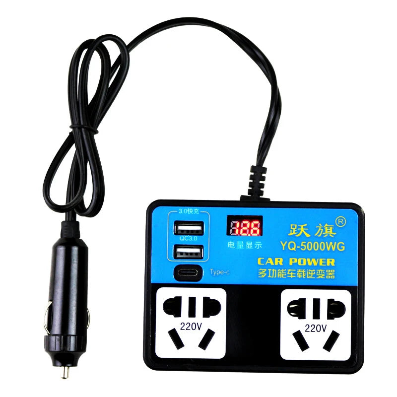 DC 12V/24V Car Inverter – LCD Display & Fast USB Charging
