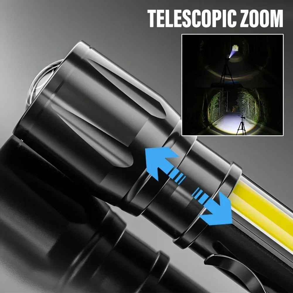 Mini LED Rechargeable Flashlight – Zoomable, Waterproof, Cap Clip