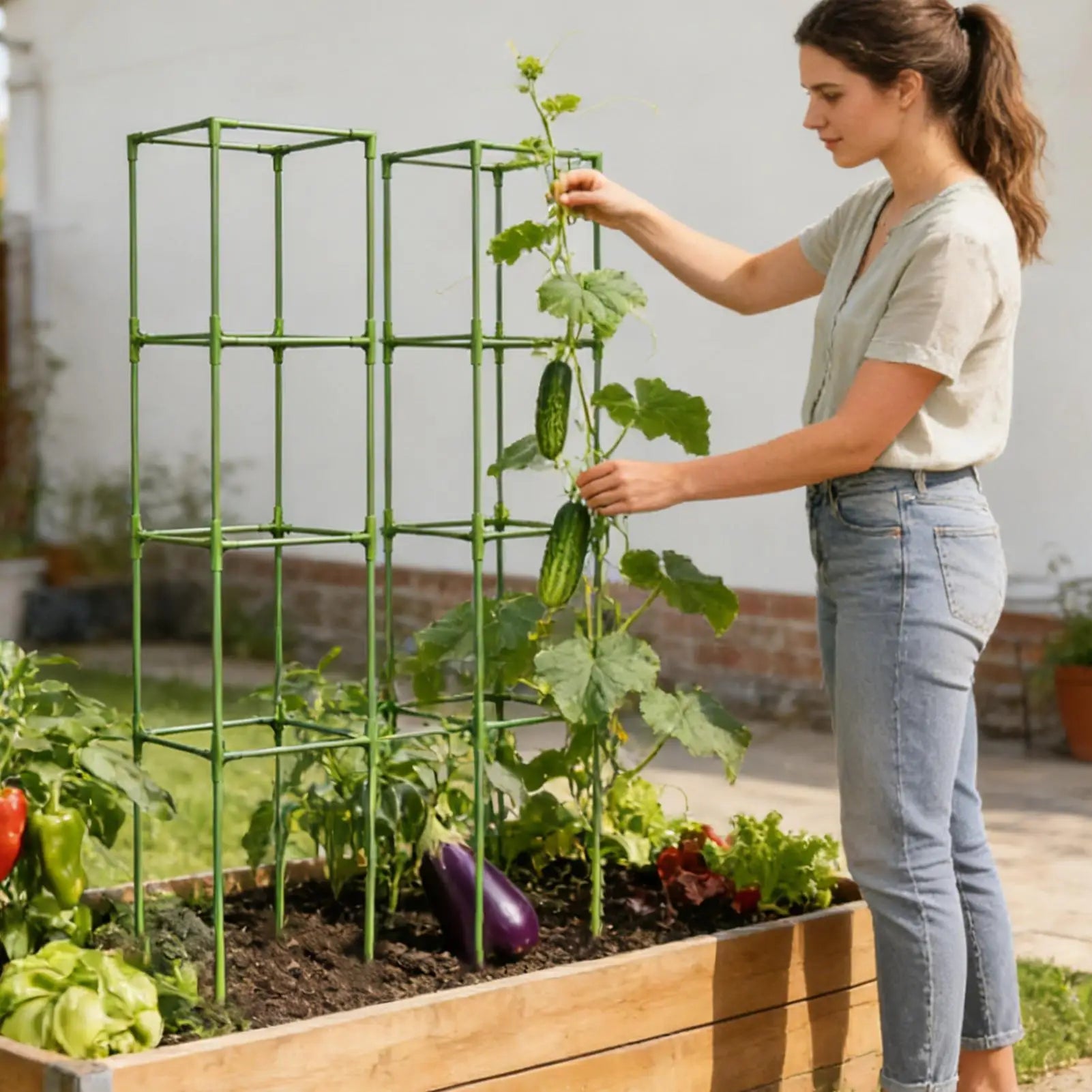 Tomato Cage 64 Inch Square Heavy Duty Stakes Cucumber Trellis Plant Cage Support for Climbing Vine Flower Vegetable Fruit Indoor Zpaxo