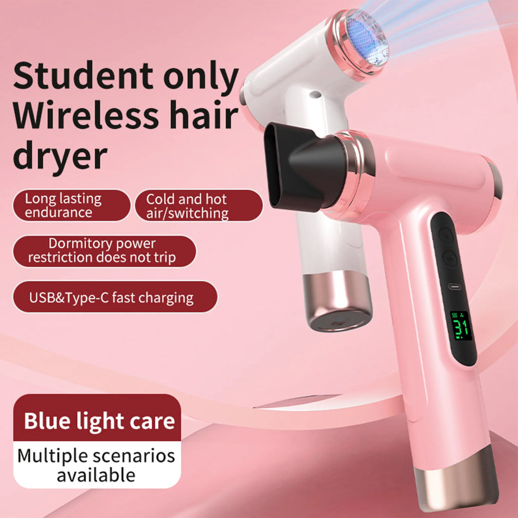 Travel Hair Dryer Cordless Rechargeable 15600mAh 200W Hair Dryer Portable Travel Lightweight Hot Cold Blow for Dormitory Travel Zpaxo