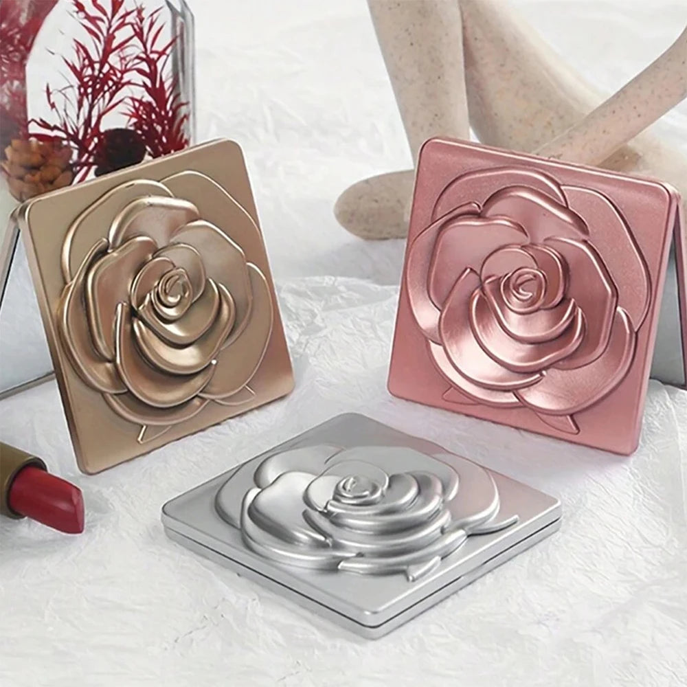 Rose Compact Mirror Square Travel Portable Makeup Mirror Double-Sided Cosmetic Mirror Gifts for Wedding Bridal Shower Party Zpaxo