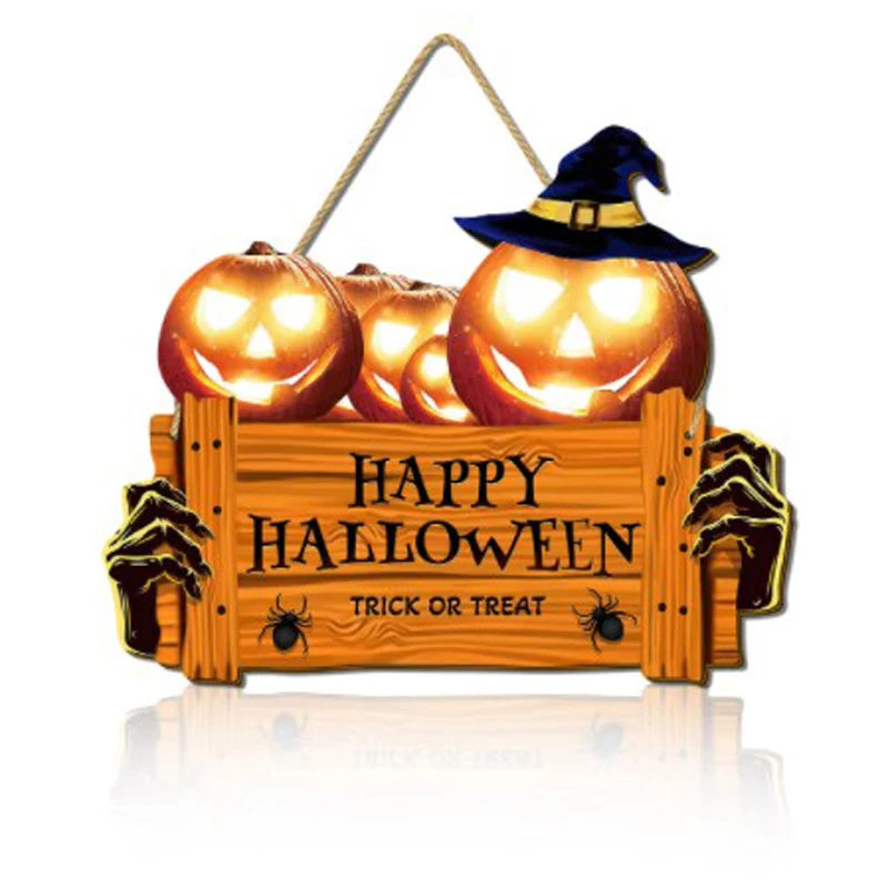 Happy Halloween Wooden Sign Decoration Pumpkin Hat Door Holiday
