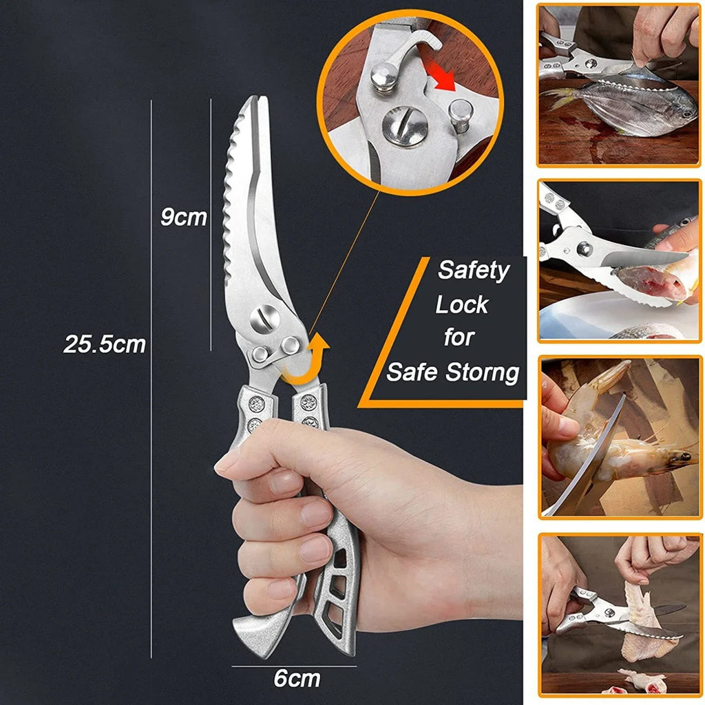 Stainless Steel Kitchen Scissors Chicken Bone Barbecue Scissors Ultra Sharp Utility Scissors Food Meat Fish Vegetables Cutter Zpaxo