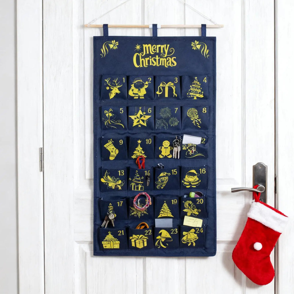 24 Days Christmas Advent Calendar Bag Hangable Fabric Storage Pockets
