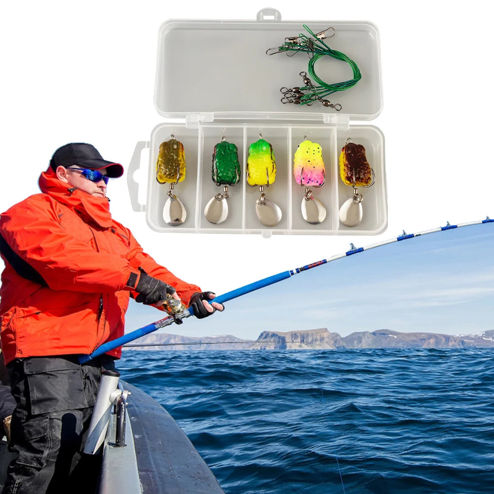 Artificial Frog Lure Double Hooks Soft Ray Swimbait Spoon Fishing