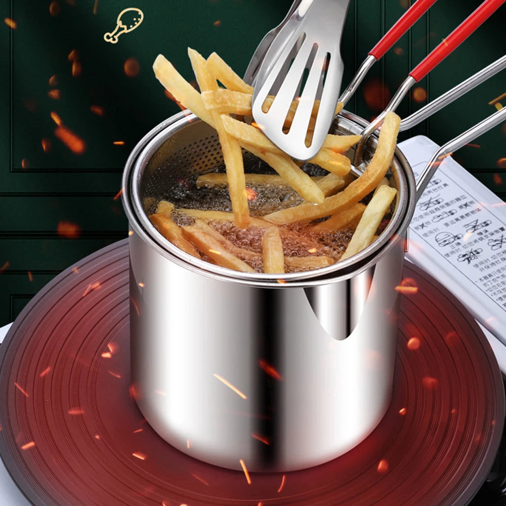 1200ML Chicken Fried Pot with Strainer Basket Mesh Frying Pasta Pan 304 Stainless Steel for French Fries Chicken Fry Zpaxo