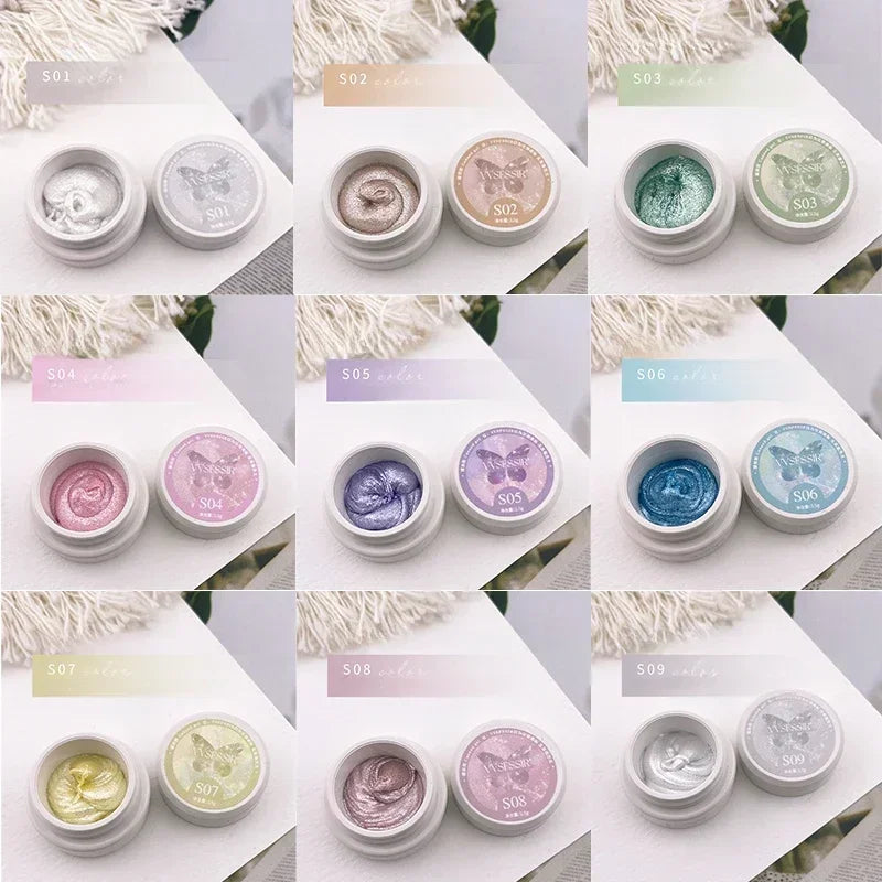 2.5ml 9colors/set Color Fairy Powder Cream Gel Nail Polish Texture Paste Texture Three-dimensional Modeling Glue Nail Art Design Zpaxo 9 colors set