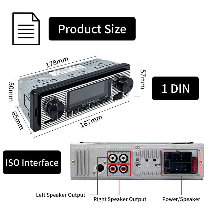 Hippcron Car Radio 1 DIN Stereo FM Bluetooth MP3 60Wx4 Audio Player