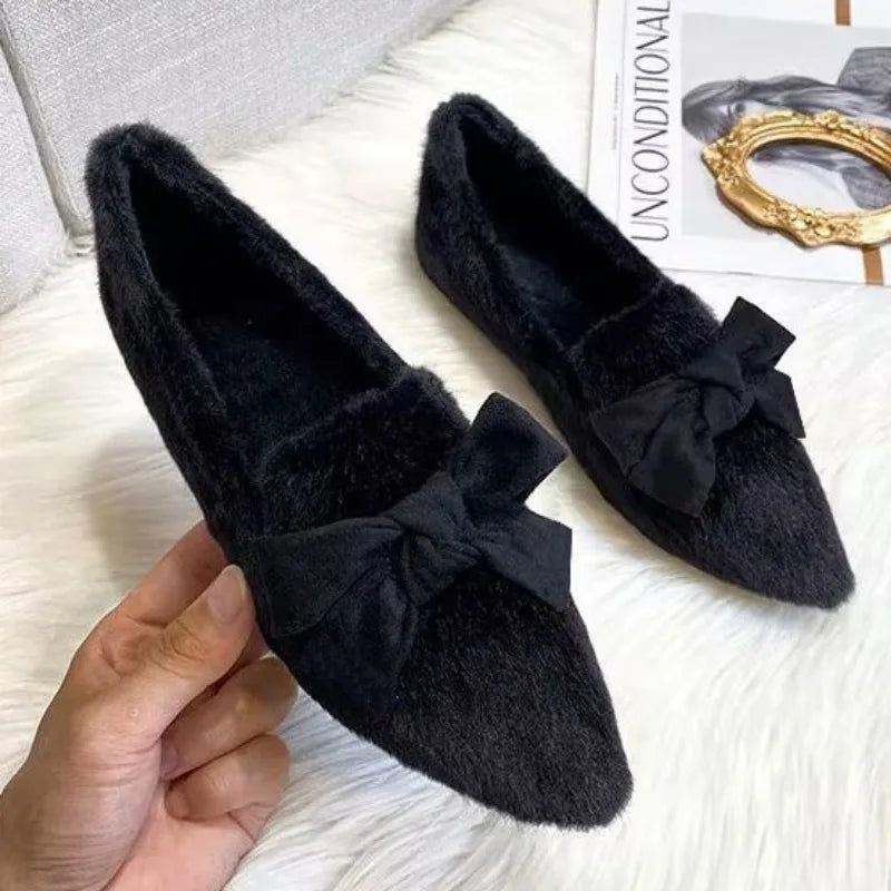 Flat Shoes for Women 2025 Sweet Furry Shoes Women's Outdoor Autumn Winter New Plush Shallow Flat Warm Cotton Shoes Ladies Zpaxo