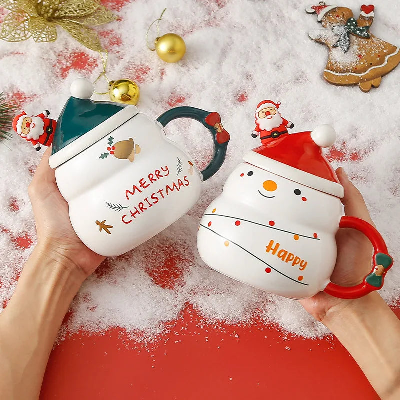 Creative Christmas Gifts Ceramic Cups LIDS Spoons Large Capacity