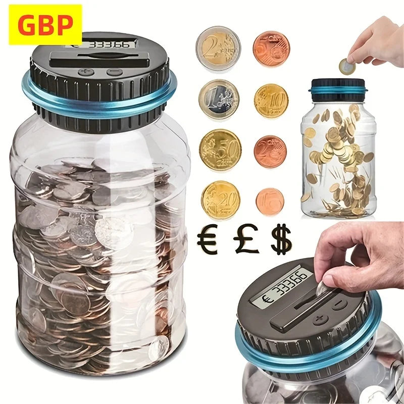 Clear Coin Saver Battery Operated Money Bank Large Bucket Savings Box