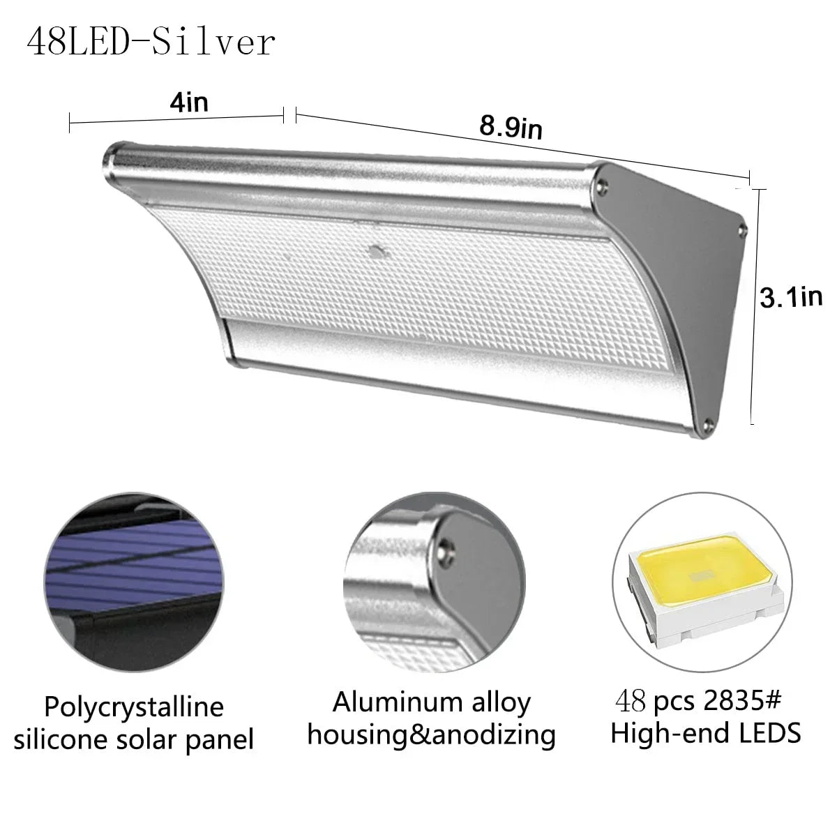 Outdoor Solar Wall LED Flood Lights with Radar Motion Sensor Waterproof Aluminum Shell Wall Lamp for Garden Lighting Zpaxo 48LED-Silver White China Mainland