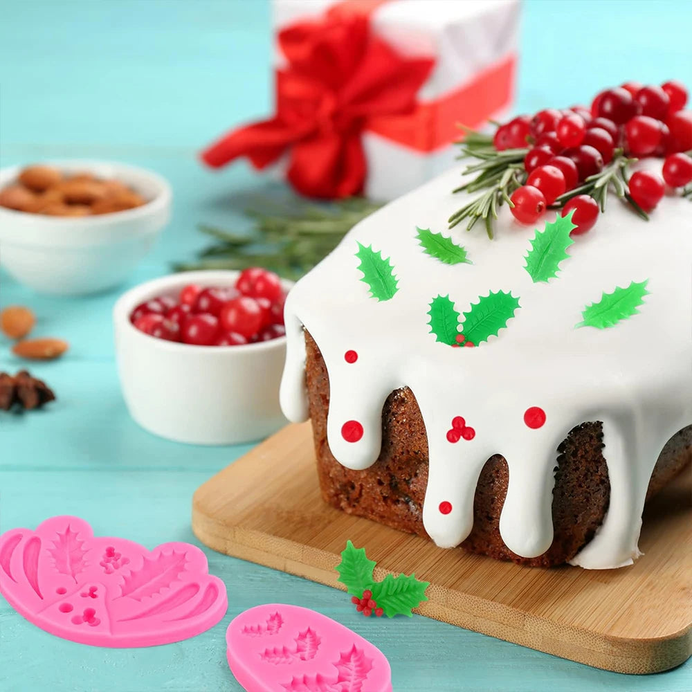 3Pcs Christmas Holly Leaves Silicone Molds Holly Leaf Fondant Chocolate Dessert Cake Decorating Baking DIY Art Crafts Making Zpaxo