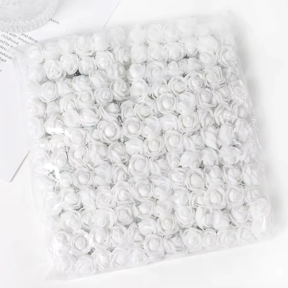 Mini Foam Rose Flower Bouquet Artificial Roses Wedding Party Zpaxo White