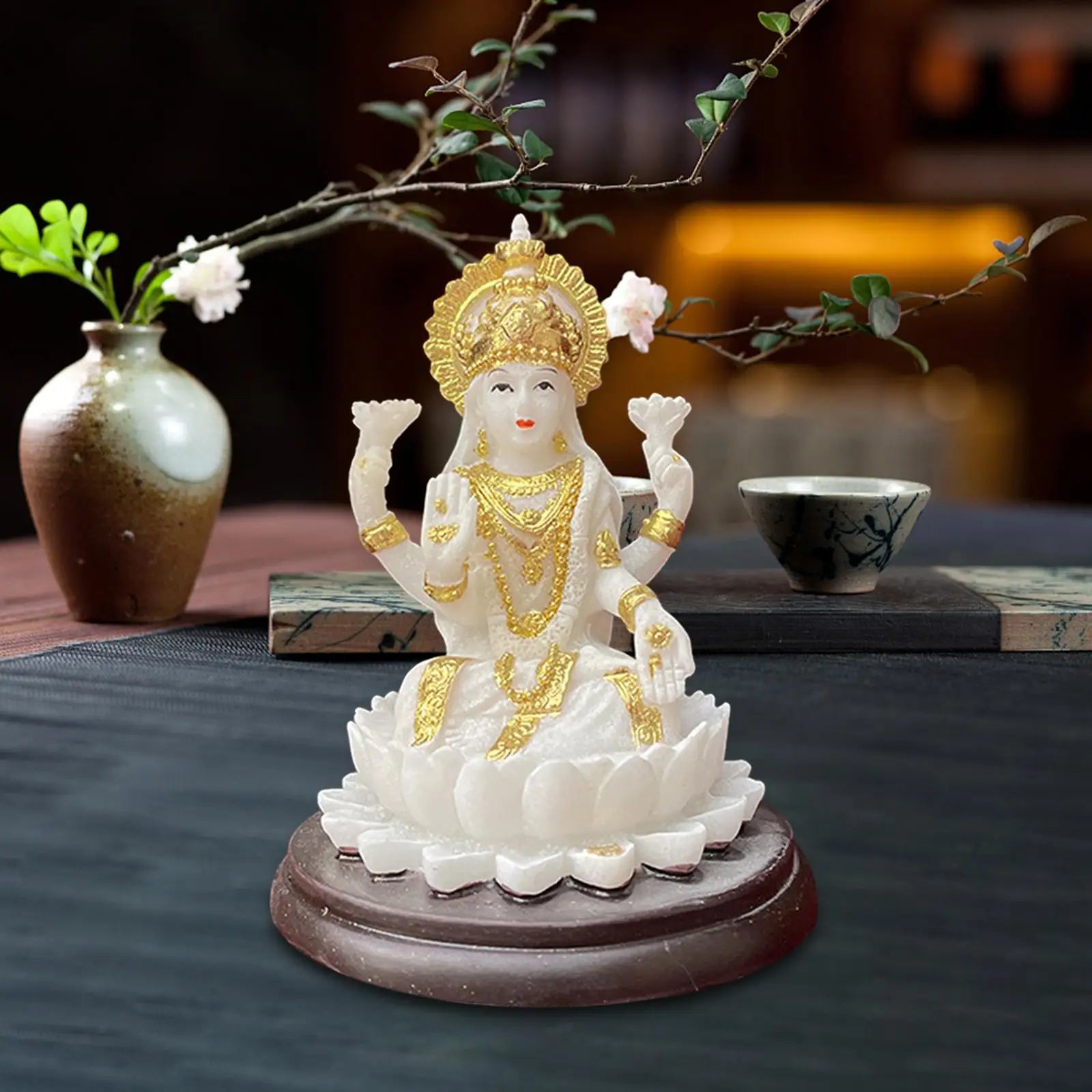 Hindu Goddess Lakshmi Statue Indian Goddess Feng Shui Decor Desktop Ornament for Table Bookshelf Office Cabinet Diwali Gift Zpaxo