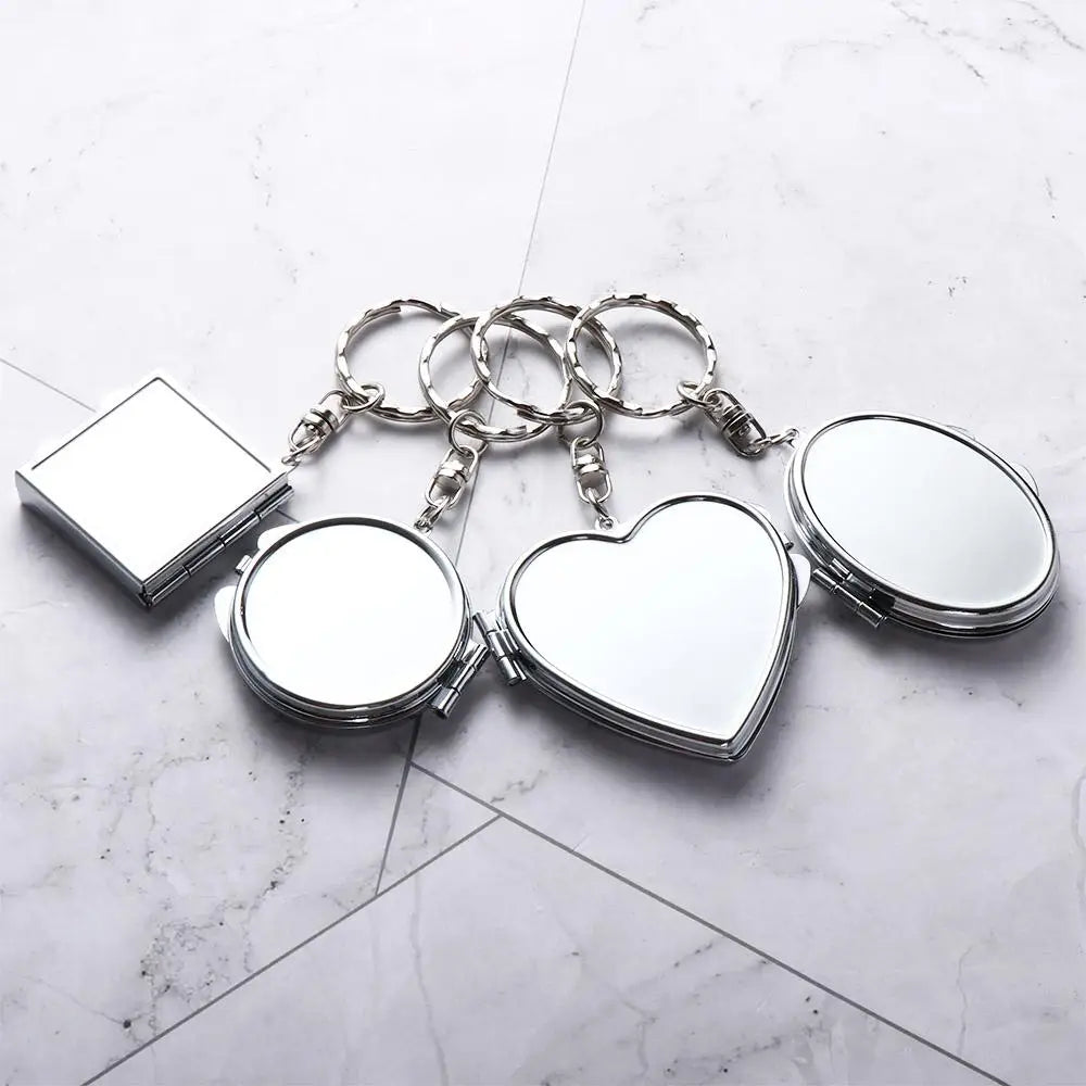 Makeup Mirror Folding Mirror Key Chain with Key Ring Metal Makeup Cosmetic Mirror Key Ring Portable Round Heart Zpaxo