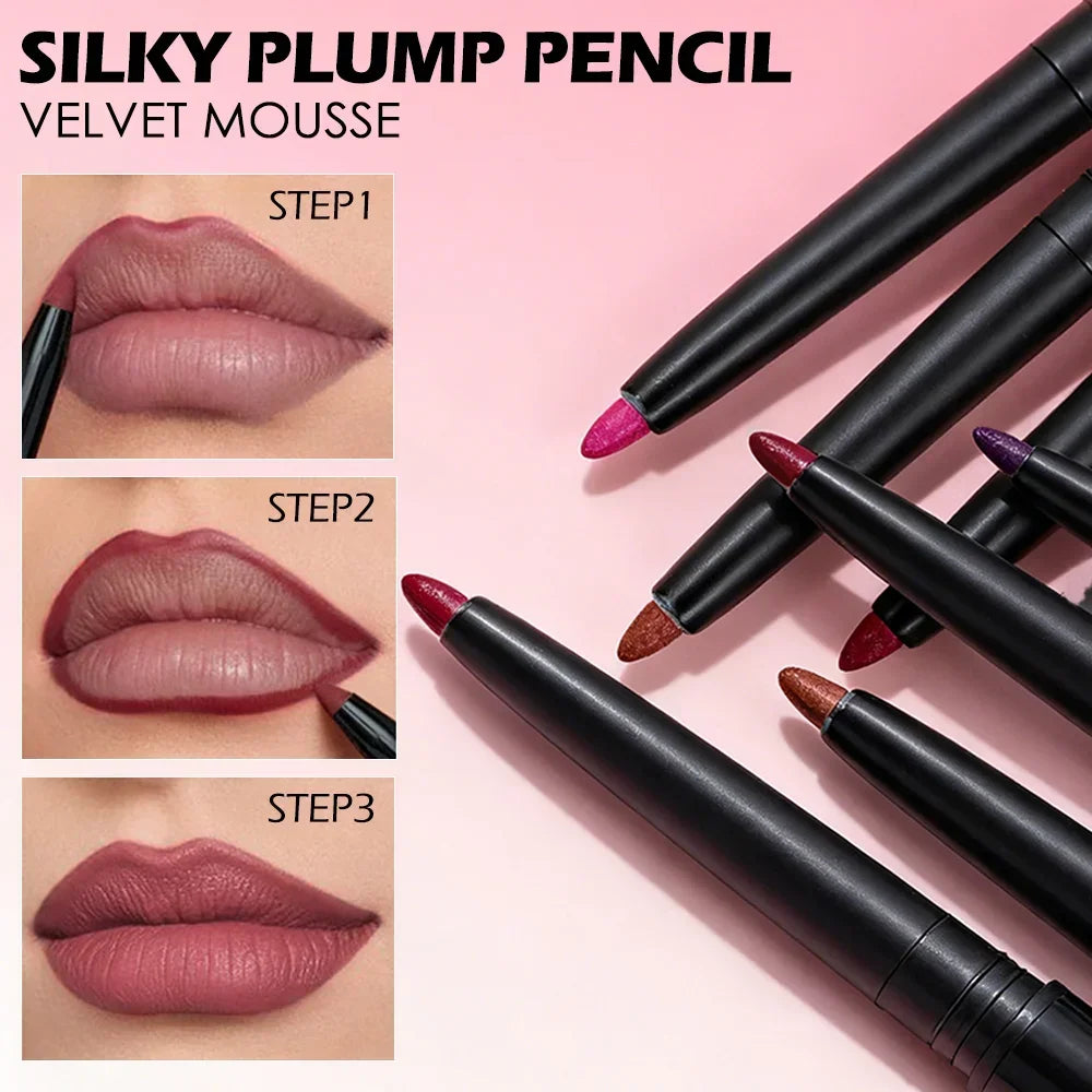 Waterproof Matte Lipliner Pencil Red Contour Tint Lipstick Long Lasting Non-stick Cup Moisturising Lips Makeup 5 Colors Zpaxo