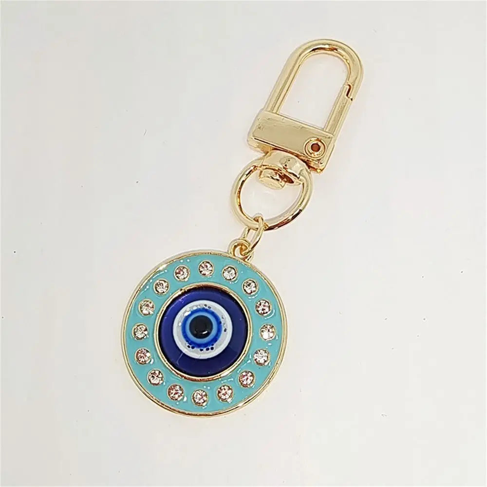 Lucky Turkish Evil Eye Keychain Retro Round Enamel Pendant Blue Zpaxo