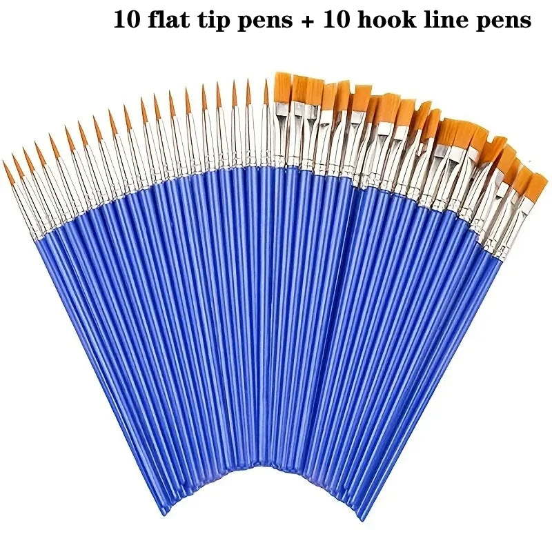 20-Piece Paint Brush Set – Hook Line & Flat Tip for Art & Crafts