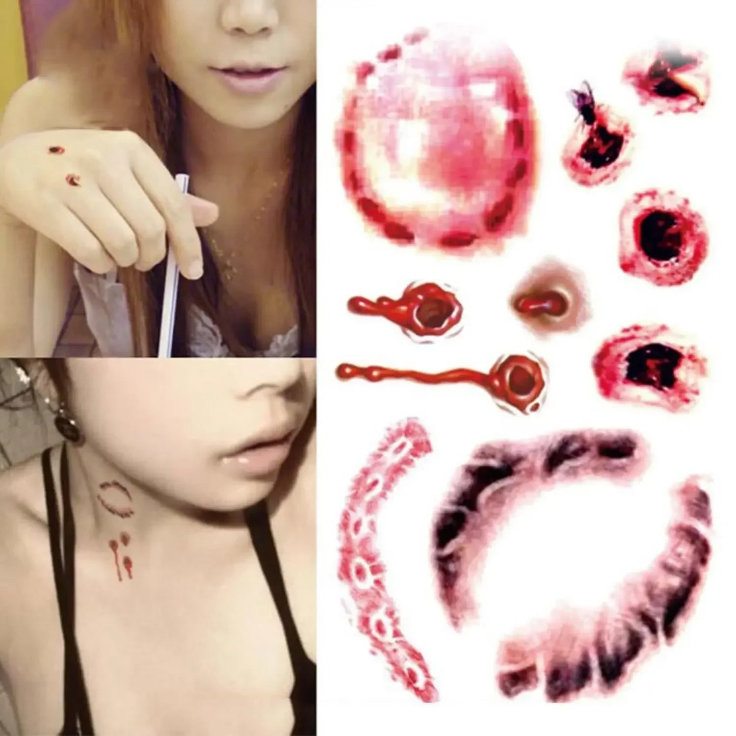 Realistic Horror Fake Wound Temporary Tattoos Gruesome Gore Scars
