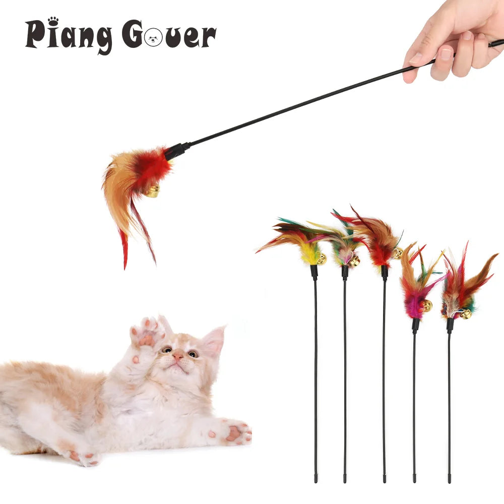 Feather Cat Teaser Stick Bell Funny Interactive Wand Cats Pet