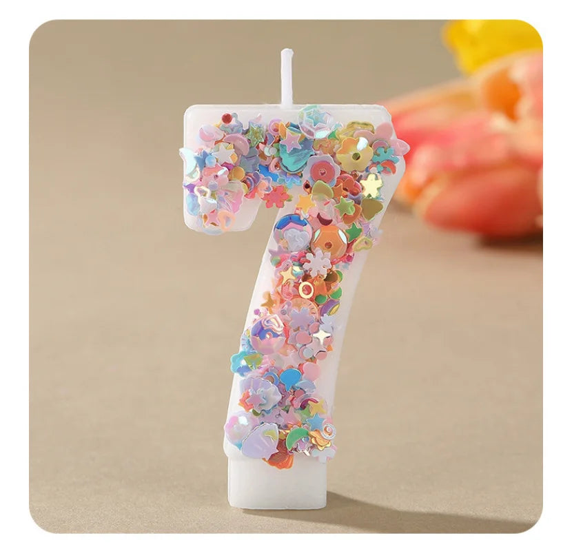 Sequined Flower Number Birthday Candles 0-9 Party Cake Decorations Zpaxo 7 B15489H
