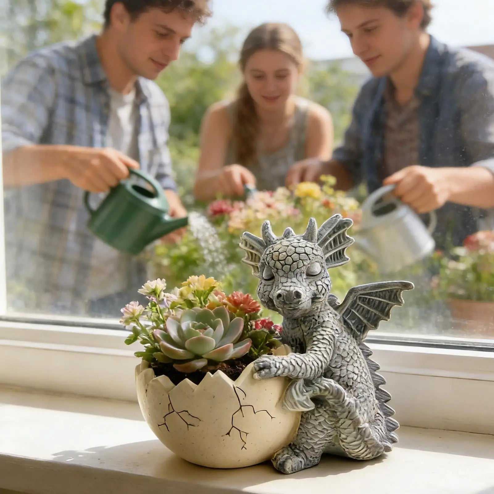 Dragon Planter Eggshell Planter Resin Plant Pots Indoor for Outdoor Window Garden Balcony Desk Nursery Gardening Lovers Zpaxo