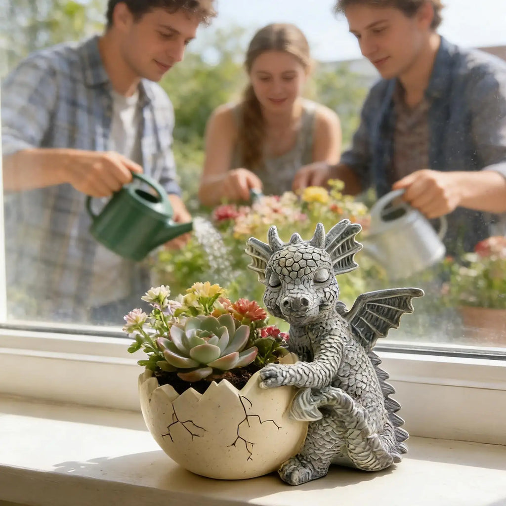 Dragon Planter Eggshell Resin Plant Pots Indoor Outdoor Window Garden