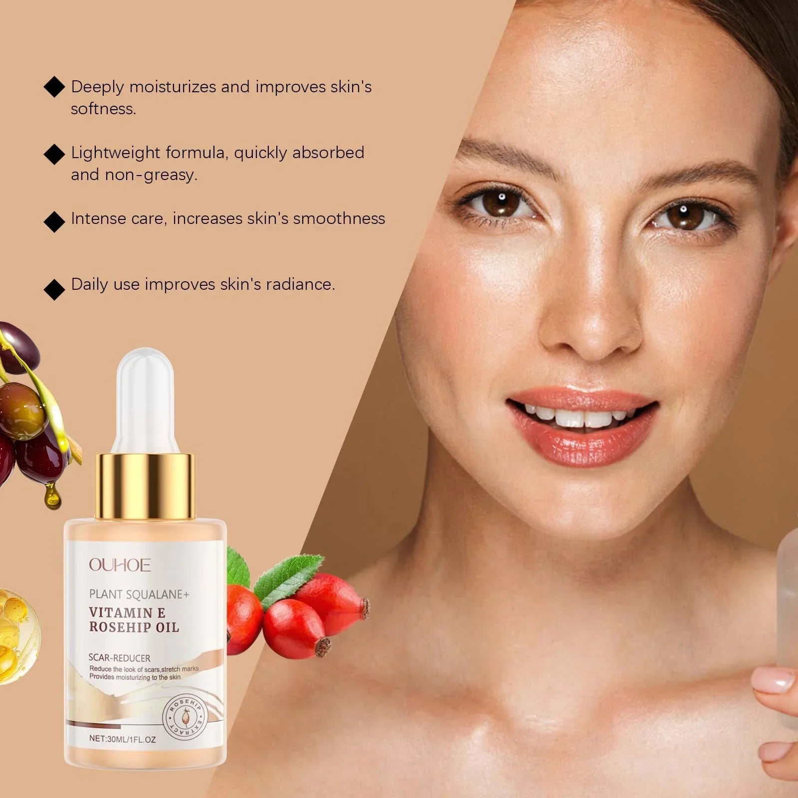 Squalane Rosehip Face Oil – Firming, Anti-Aging & Moisturizing Facial Care Oil Zpaxo