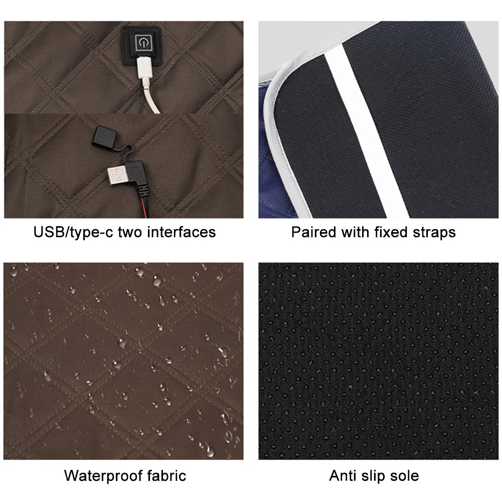 Camping Chair Heated Cushion 3 Adjustable Temperature Heated Chair Cushion Type C/USB Charging for Outdoor Travel 4 Heated Areas Zpaxo