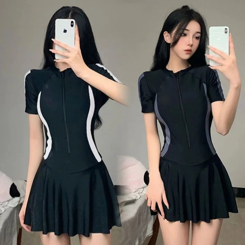Swimsuits for Women One-piece Sports Hot Spring Swimsuits Simple Conservative Slim Fit Dress Style Vacation Swimsuit Beautiful Zpaxo