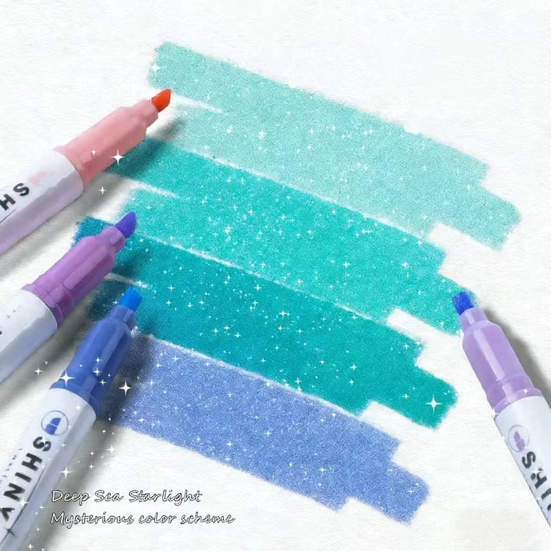 4pcs Glitter Color Shiny Pens Set Bling Sparkling Highlighter Marker 4mm Brush for Drawing Painting Art School Metallic Glitter Zpaxo