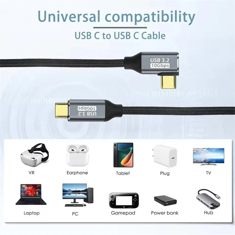 100W USB-C 3.1 Gen 2 Extension Cable 90° Angle 10Gbps 5A PD USB-C Extension Cable Zpaxo