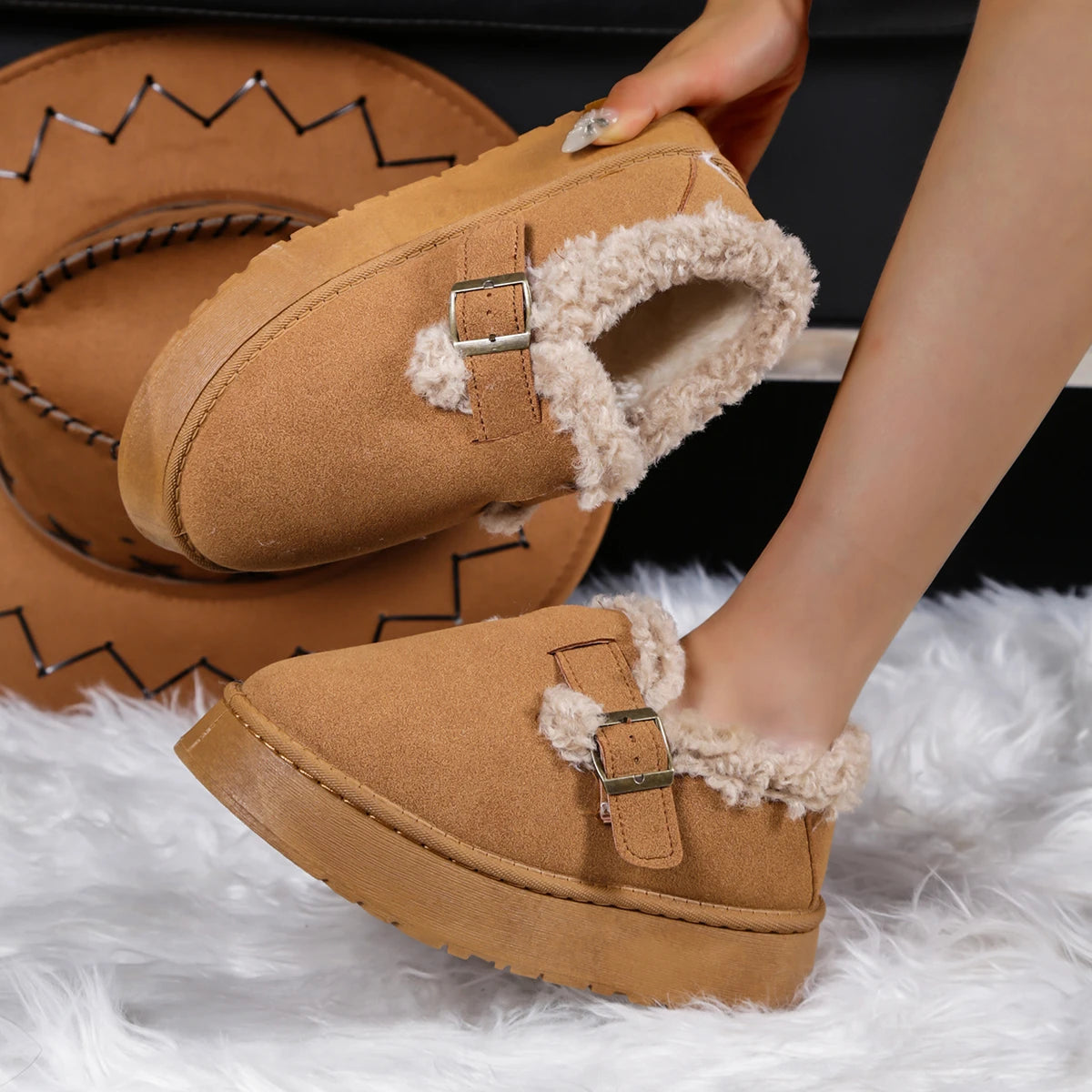 Women Ankle Boots 2025 New Comfortable Leisure Shoes Round Toe Platform Cotton Shoes Women Thick Bottom Plush Casual Snow Boots Zpaxo