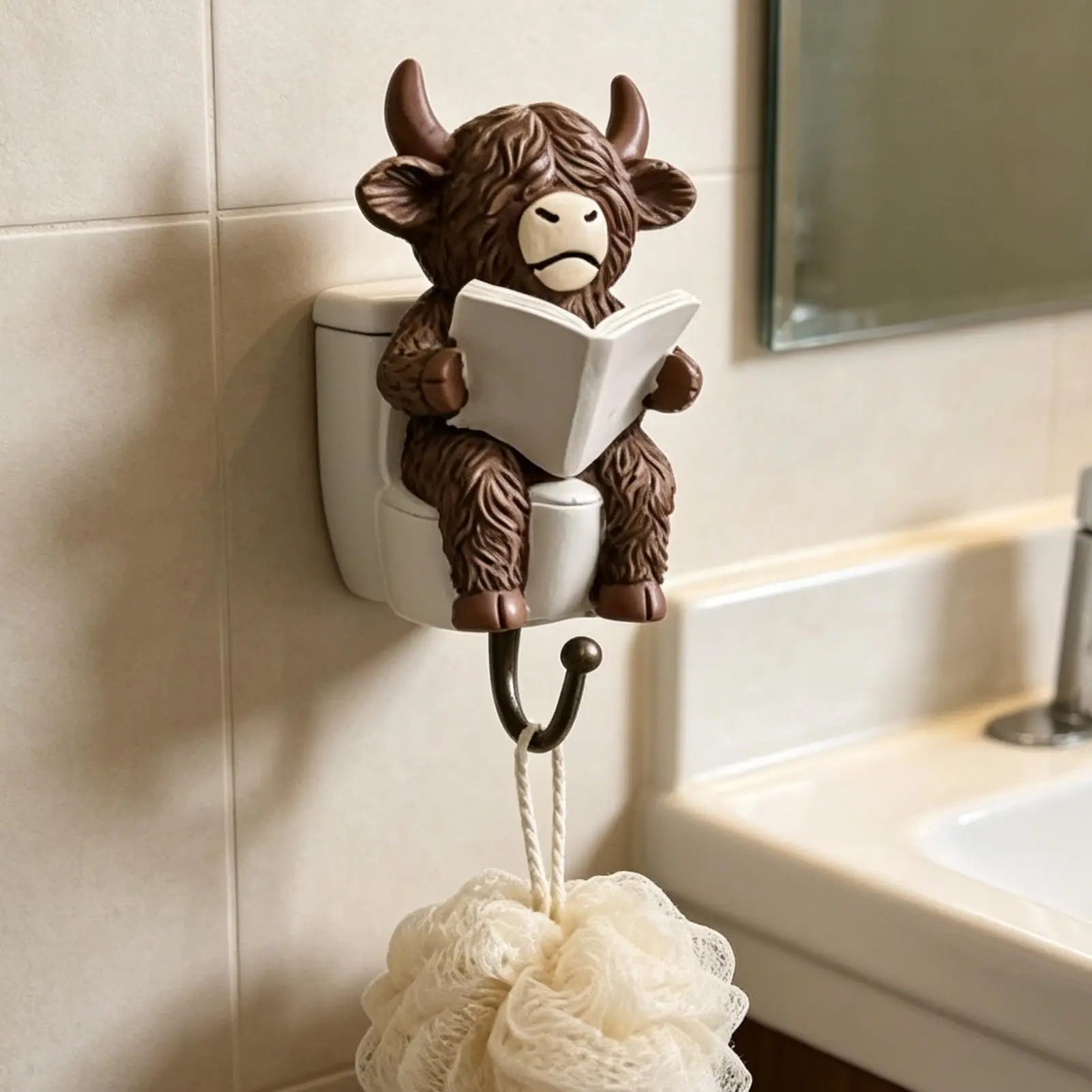 Towel Hooks Bathrooms Funny Resin Cow Figurines Bathroom Wall Hanger