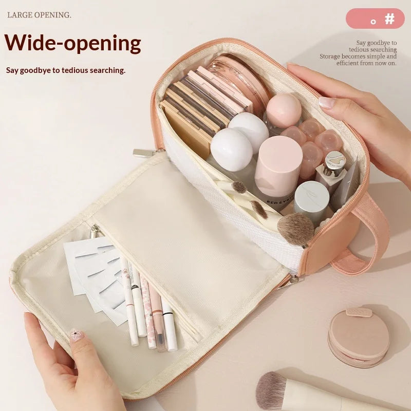 Large Opening Toiletry Bag, Large Capacity Bathroom Cosmetic Storage Bag Travel Makeup Brush Storage Wash Cosmetic Bag Men Women Zpaxo