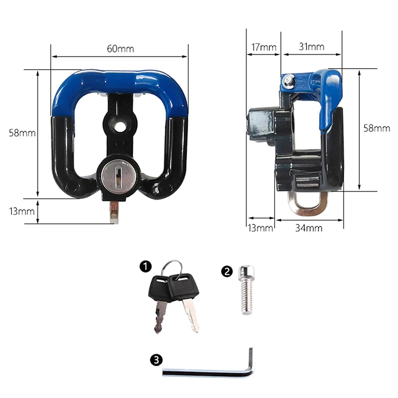 Aluminum Motorcycle Helmet Lock Anti-theft Bicycle Security 2 Keys