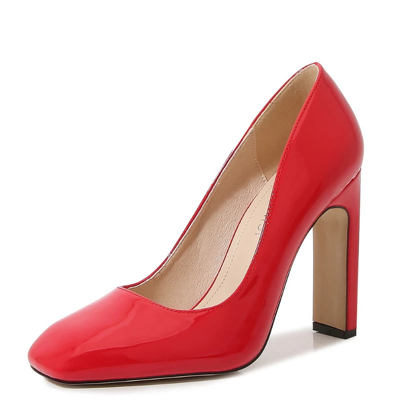 Korean Square-toe Fashion Light Mouth Single Shoes Thick Heel Patent Zpaxo 08126-1Red 39 China Mainland
