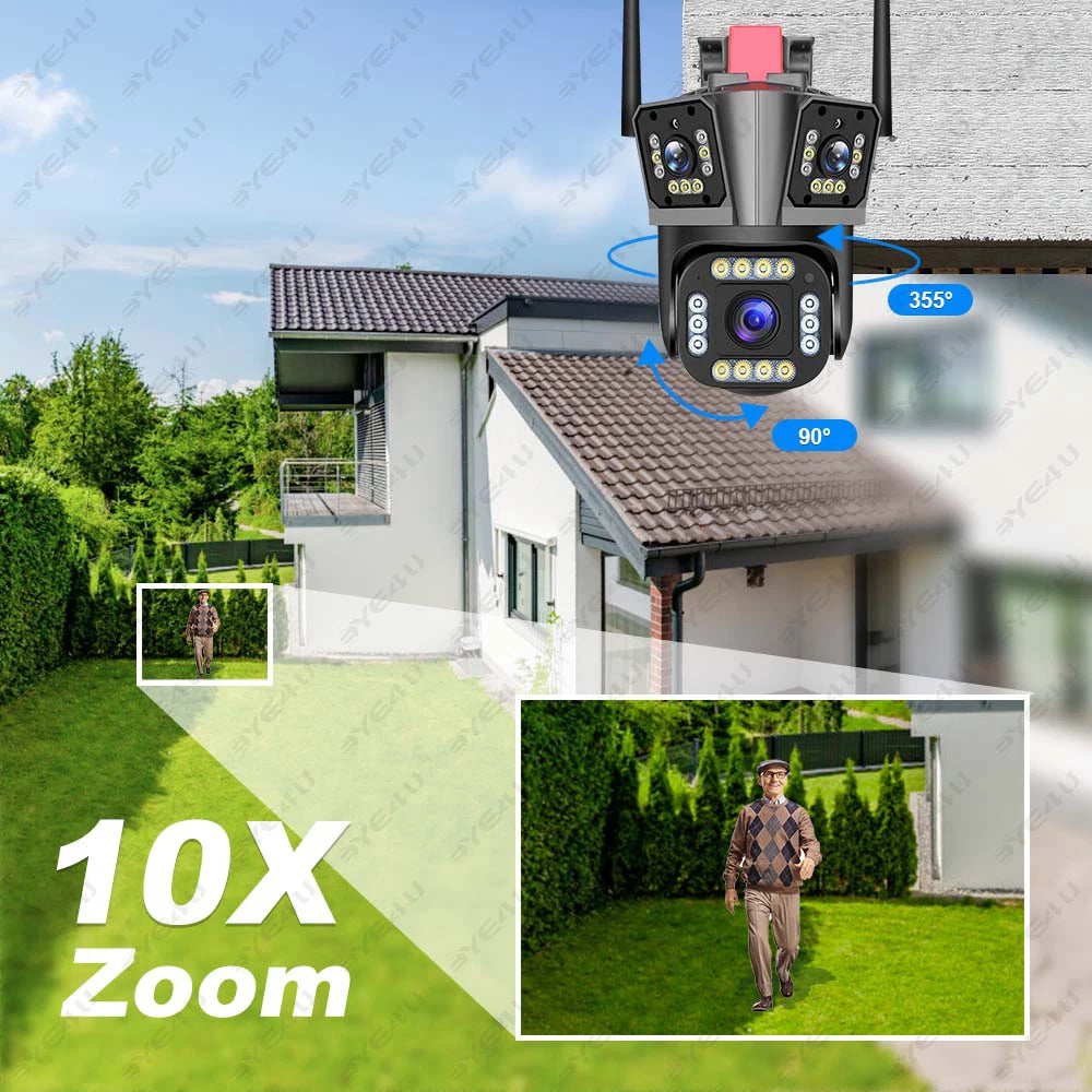 4K Dual Lens Camera Outdoor 10X Zoom PTZ 5K Triple Lens Security Cameras Auto Tracking 8K Four Lens Video Surveillance Webcam Zpaxo