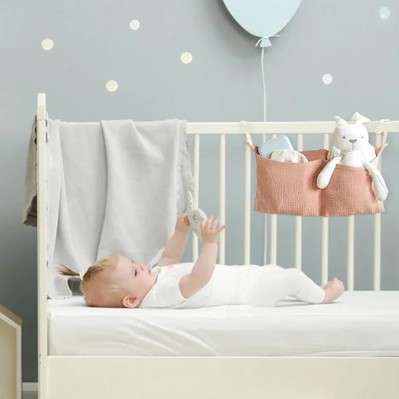 Bed Pockets Bedside Storage Baby Diaper Organizer 2 Pockets Space-Saving Bedside Bag Caddy Attachment For Dorm Entryway Office Zpaxo