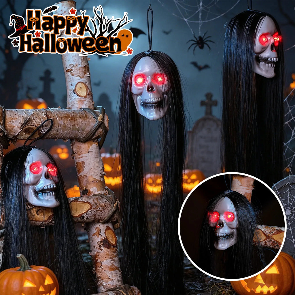 Indoor Eerie Glowing Long Hair Ghost Head Hanging Halloween