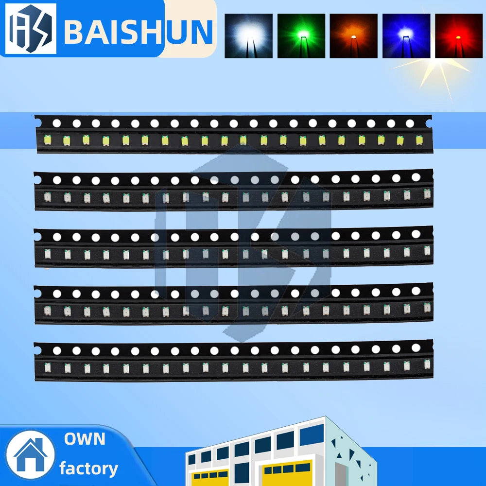 10 20 50 SMD 0805 Ultra-bright LED 5-Color Assortment Red Green Blue Zpaxo