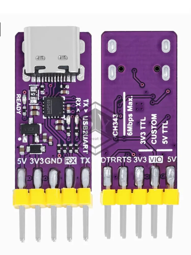 1 CH343P USB-to-TTL Serial Converter Module Type-c Interface 6Mbps 5V Zpaxo CH343P 2PCS