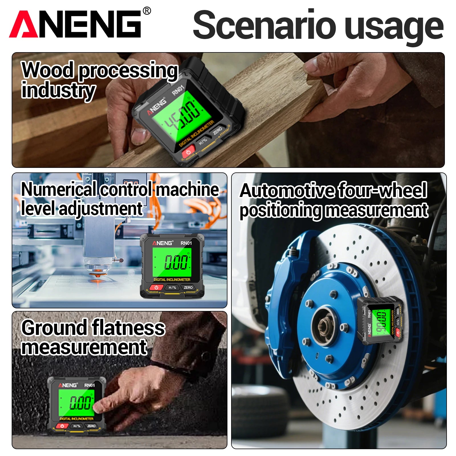 ANENG RN01 Digital Inclinometer 4-Side Strong Mag Angle Gauge 0 05