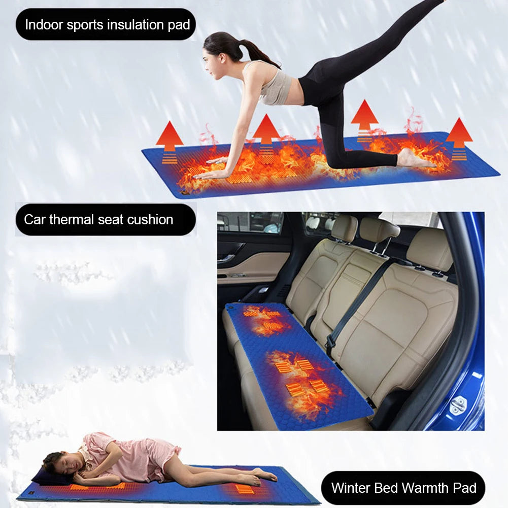 USB Heating Sleeping Mat 7 Zones Heated Mattress Adjustable Temperature Electric Heating Pad for Outdoor Camping Tent Mat Zpaxo